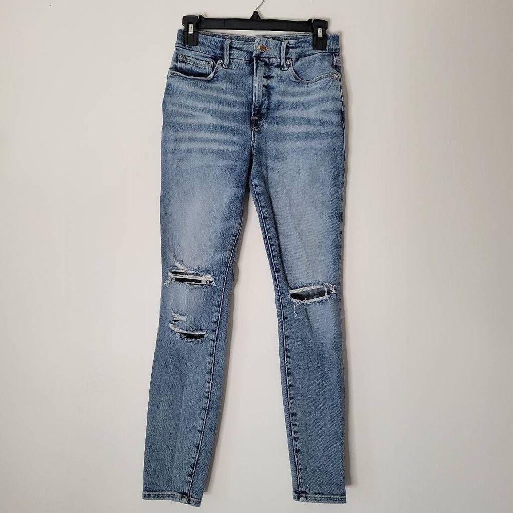 Good AmericanโGood Legs Distressed Skinny Jeans Womens 6 / 28 Medium Wash Ripped